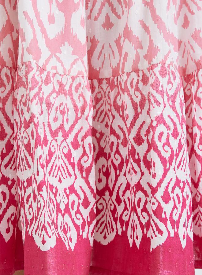 Styli Women Pink Printed Ruched A-Line Midi Dress - Image 4